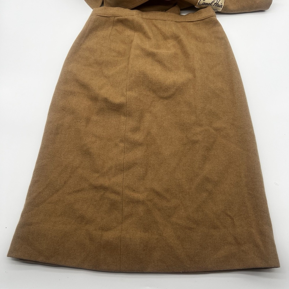 Vintage Saks Fifth Avenue 100% Camel Hair Skirt Suit‎ Tan Cropped Jacket 2pc Set - Picture 10 of 16